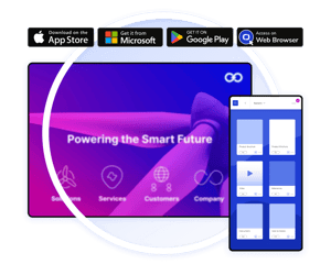 Showell Sales App shown in a tablet and phone; available for Windows, iOS, Android and Web